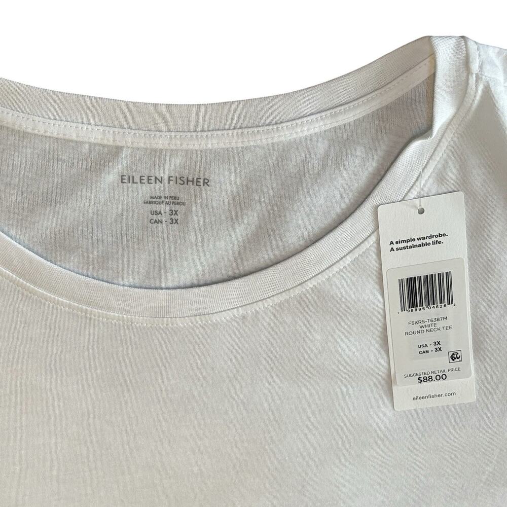 NWT Eileen Fisher White Organic Pima Cotton Jersey 3/4 Sleeve Tee Shirt Size 3X - Picture 3 of 7